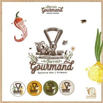 Logo rétro épicerie fine Au terroir Gourmand, situé à Canet en roussillon, By Ann Graphiste Designer
