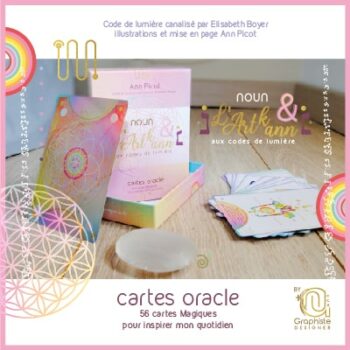 Projet de création d'illustrations par Ann Picot, pour un jeu de cartes divinatoires, canalisé par la sophrologue énergie spécialisée des acouphènes et créartice de la Méthode rhé, Elisabeth Boyer basé à Arles.
