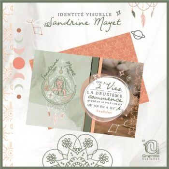 Représentation visuelle d'un logo et charte graphique de l'entreprise de Sandrine Mayer, thérapeute capillaire et corporelle en médecine chinoise, situé dans le bassin d'Arcachon, à Pyla sur Mer par By Ann graphiste designer, graphiste sur Sernhac à 15 minutes de Nîmes et 20 minutes d'Avignon.