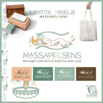 Logo, graphisme et déclinaison de supports de communication pour Massagesens de Sophie basé à Lézignan située dans le sud-ouest du département de l'Hérault en région Occitanie près de Perpignan. Création de l'identité visuelle By Ann Graphiste Designer, graphiste à Nîmes.